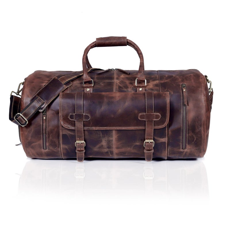 cuero 24 Inch Genuine Leather Duffle Bag for Men Travel Overnight Weekender Leather Duffel Bags Sports Gym Duffel for Men and Women Carry On Luggage for Traveling - Image 1